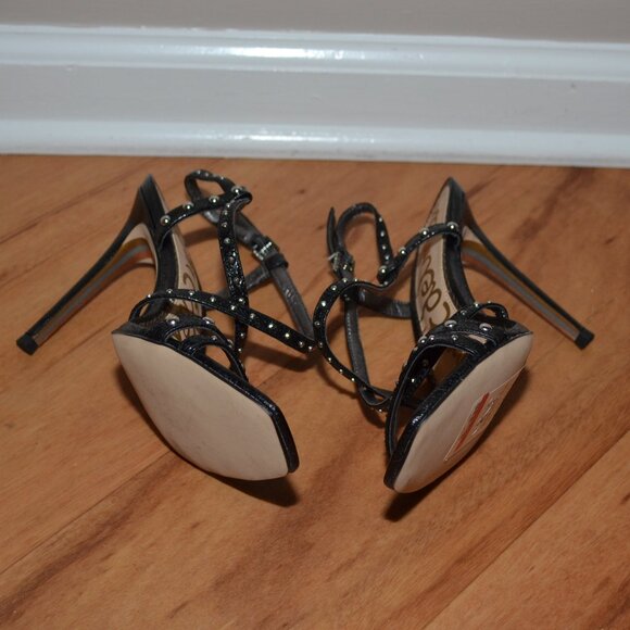 Sam Edleman Black studded Leather Ankle Strap Lennox Sandals/Heels, sz 8.5 - Picture 8 of 11